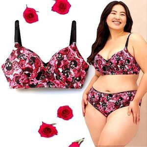 Torrid Pink and Black Floral Bra Set